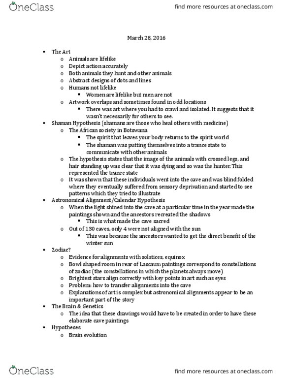 ANT210H5 Lecture Notes - Lecture 6: Lascaux, Sensory Deprivation, Evolution Of The Brain thumbnail