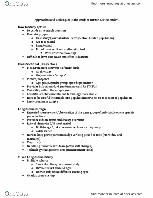 KINESIOL 2F03 Lecture Notes - Lecture 2: Growth Chart, Allometry, Preadolescence thumbnail