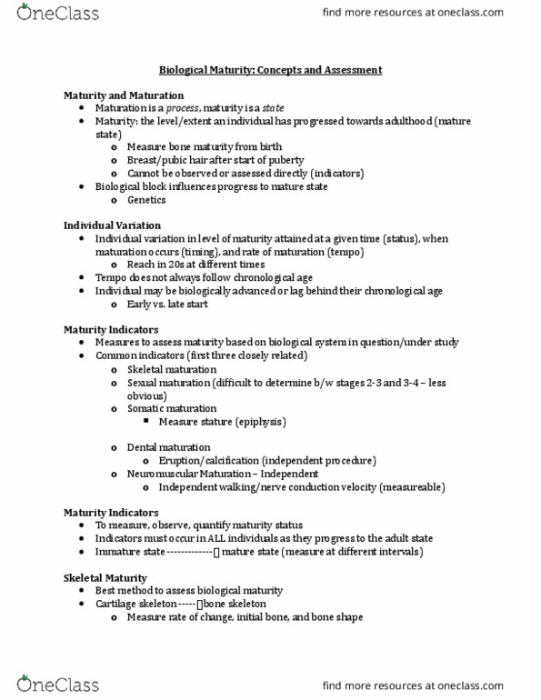 KINESIOL 2F03 Lecture Notes - Lecture 6: Pubic Hair, Tanner Scale, Diaphysis thumbnail