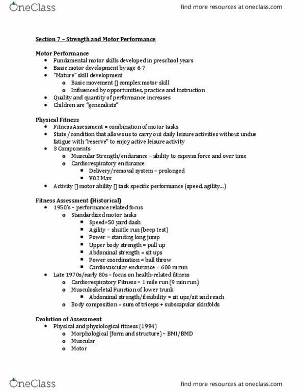 KINESIOL 2F03 Lecture Notes - Lecture 7: Grip Strength, Motor Coordination, Multi-Stage Fitness Test thumbnail