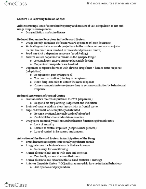 KINESIOL 2G03 Lecture Notes - Lecture 15: Frontal Lobe, Addiction, Nucleus Accumbens thumbnail