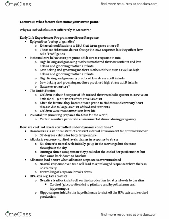 KINESIOL 2G03 Lecture Notes - Lecture 8: Coronary Artery Disease, Allostasis, Maternal Sensitivity thumbnail