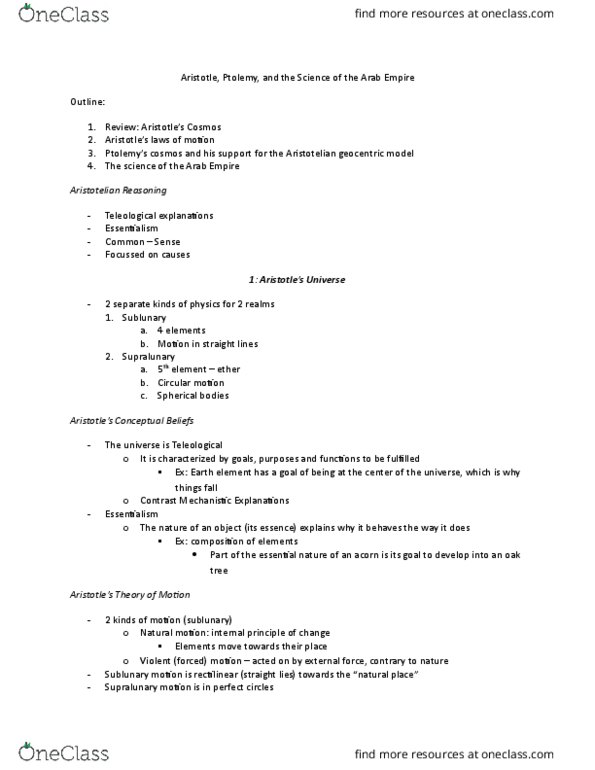 NATS 1860 Lecture Notes - Lecture 4: On The Heavens, Geocentric Model, Tetrabiblos thumbnail