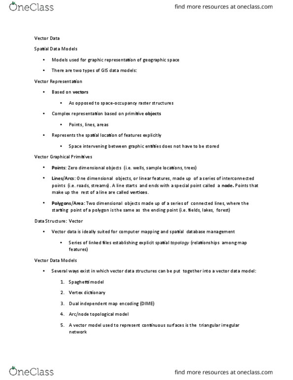 GEOG281 Lecture Notes - Lecture 5: Spatial Database, Zero-Dimensional Space, Complex Representation thumbnail