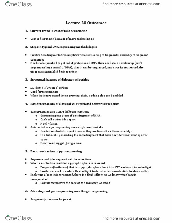 Biology 1002B Lecture Notes - Lecture 20: Sanger Sequencing, Pyrosequencing, Pyrophosphate thumbnail