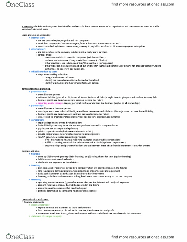 Business Administration 2257 Lecture Notes - Lecture 1: Income Statement, Retained Earnings, Legal Personality thumbnail