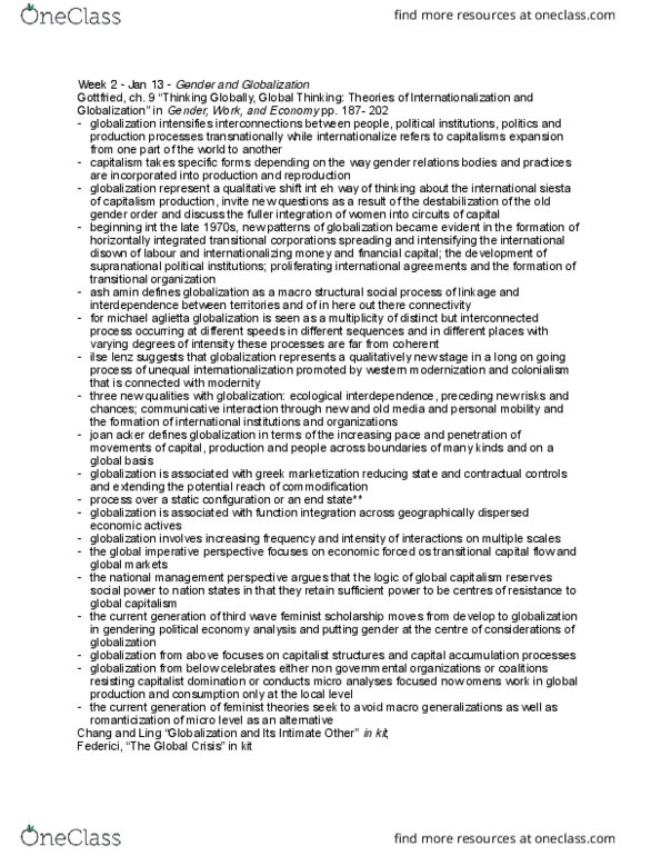 SOSC 3130 Chapter Notes - Chapter ---: Food Regimes, Joan Acker, Capital Accumulation thumbnail