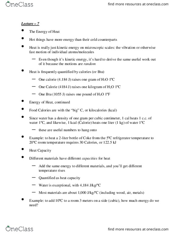 EES 0837 Lecture Notes - Lecture 7: Space Heater, Density Of Air, Joule thumbnail