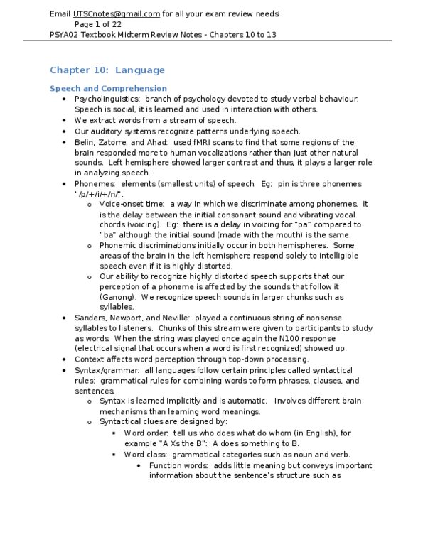 PSYB21H3 Lecture Notes - Temporal Lobe, Miscarriage, Conduction Aphasia thumbnail