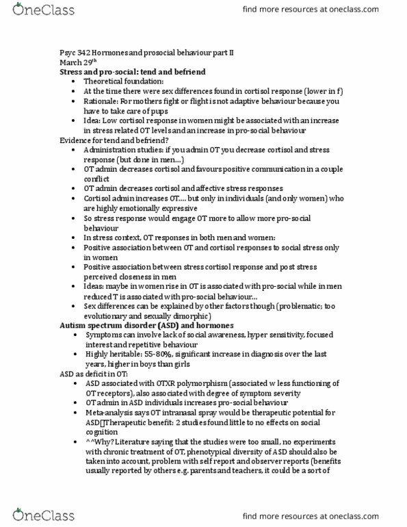 PSYC 342 Lecture Notes - Lecture 20: Ovulation, Autism Spectrum, Luteal Phase thumbnail