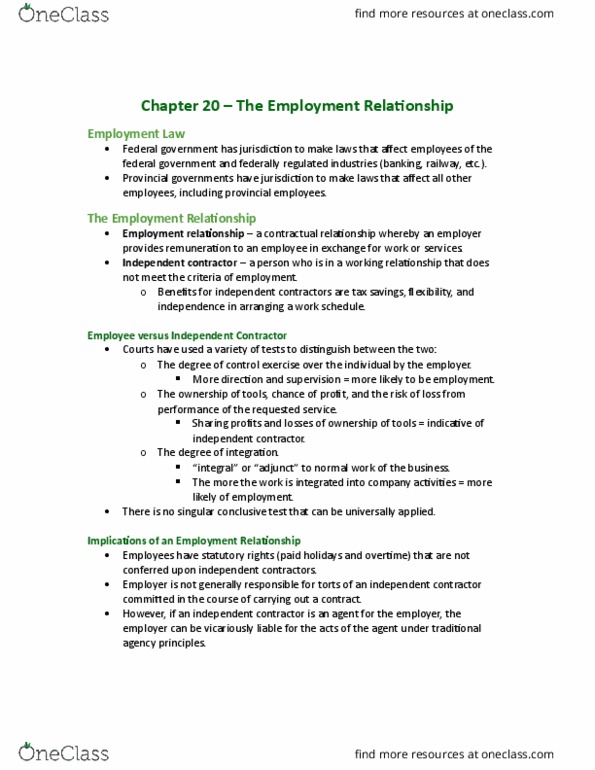 MCS 3040 Chapter Notes - Chapter 20: Collective Bargaining, Equal Pay For Equal Work, Unemployment Benefits thumbnail