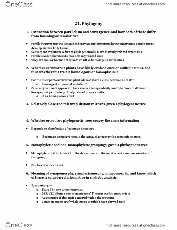 Biology 1001A Lecture Notes - Lecture 21: Parallel Evolution, Convergent Evolution, Symplesiomorphy thumbnail