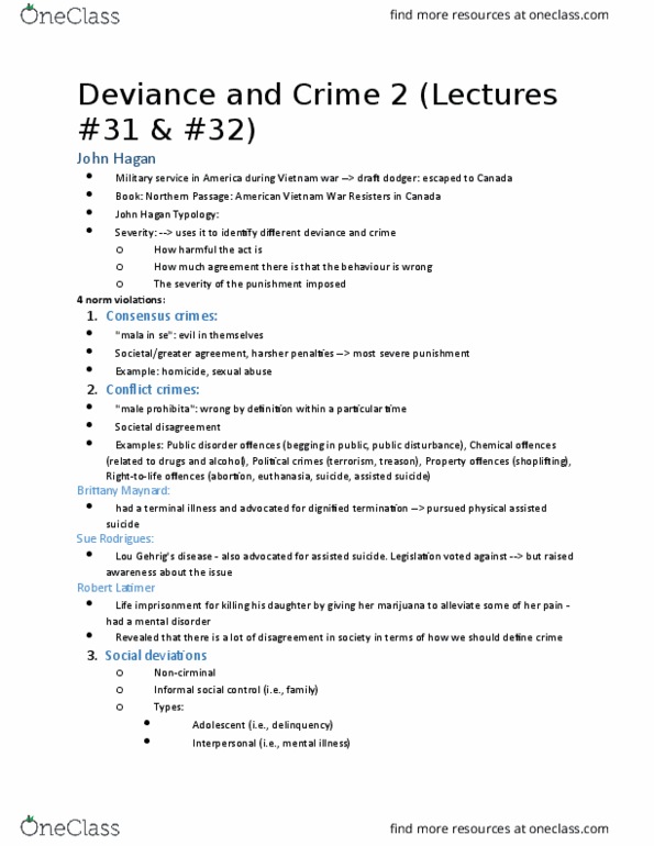 SOCIOL 1A06 Lecture Notes - Lecture 32: Corporate Crime, Brittany Maynard, Draft Evasion thumbnail