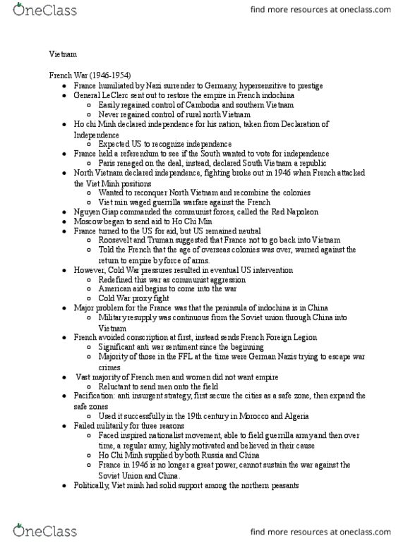 CAS HI 284 Lecture Notes - Lecture 14: Tet Offensive, Lyndon B. Johnson, Anti-Communism thumbnail