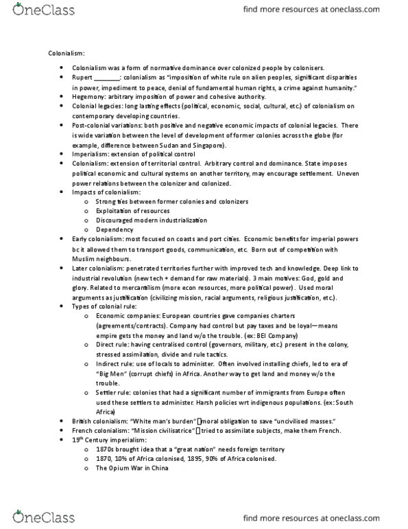 INTD 200 Lecture Notes - Lecture 2: Geopolitics, Eurocentrism, Social Darwinism thumbnail