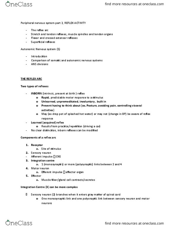 ANP 1106 Lecture Notes - Lecture 12: Sympathetic Nervous System, Anterior Ramus Of Spinal Nerve, Digestion thumbnail