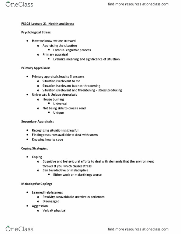 PS102 Lecture Notes - Lecture 21: Learned Helplessness thumbnail