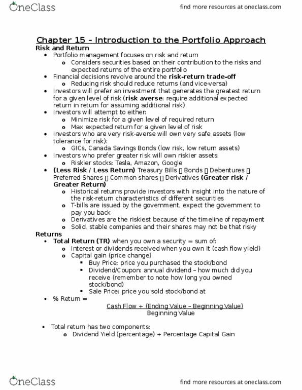 AFM121 Chapter Notes - Chapter 15: Weighted Arithmetic Mean, Canadian Imperial Bank Of Commerce, Market Timing thumbnail