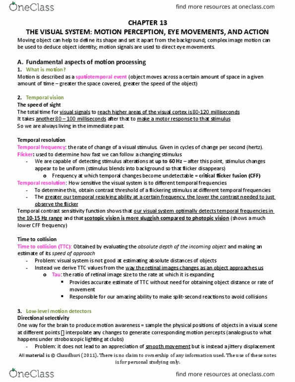 PSYC 212 Chapter Notes - Chapter 13: Smooth Pursuit, Mirror Neuron, Saccade thumbnail