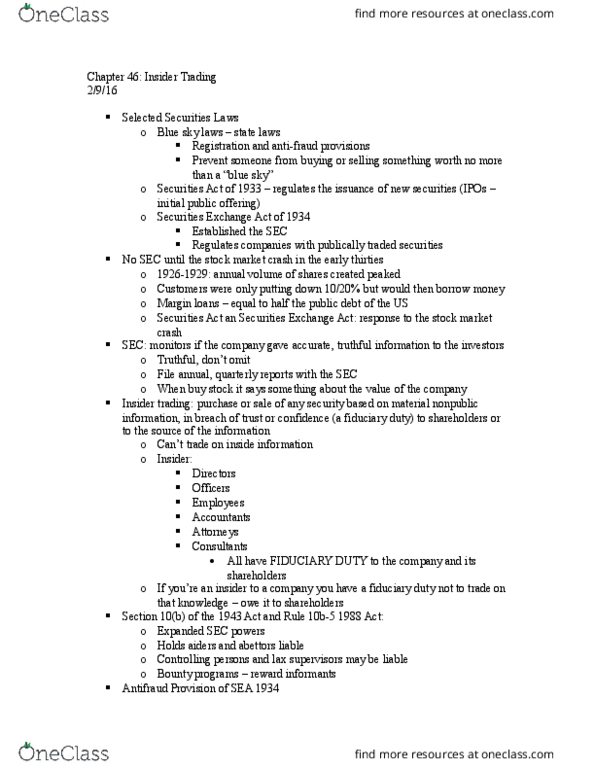 BSLW1021 Lecture Notes - Lecture 6: Tender Offer, Initial Public Offering, Insider Trading thumbnail