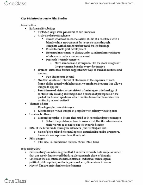 COM CM 301 Lecture Notes - Lecture 14: Classical Hollywood Cinema, André Bazin, Carl Laemmle thumbnail