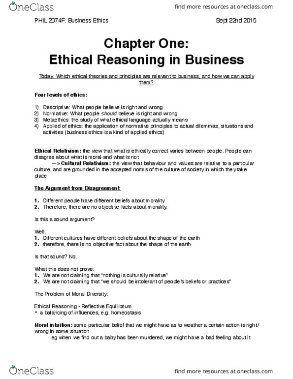 Philosophy 2074F/G Lecture Notes - Lecture 1: Business Ethics, Homeostasis, Applied Ethics thumbnail