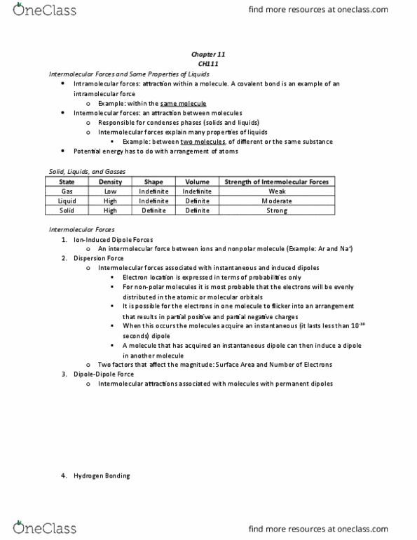 CH111 Lecture Notes - Lecture 1: Vaporization, Gas Constant, Dynamic Equilibrium thumbnail