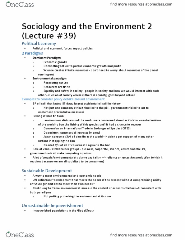 SOCIOL 1A06 Lecture Notes - Lecture 39: Global Warming, International Inequality, Class Discrimination thumbnail