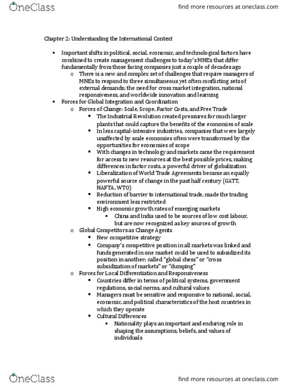 BU491 Chapter Notes - Chapter 2: General Agreement On Tariffs And Trade, North American Free Trade Agreement, World Trade Organization thumbnail