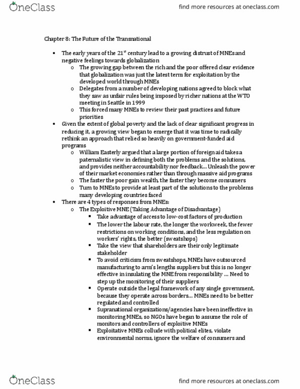 BU491 Chapter Notes - Chapter 8: North American Free Trade Agreement, United Nations Global Compact, Profit Maximization thumbnail
