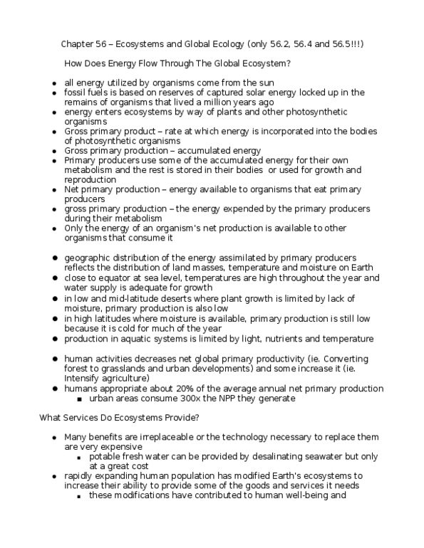 BIO330H5 Lecture Notes - Human Overpopulation, Ecosystem Services, Primary Production thumbnail