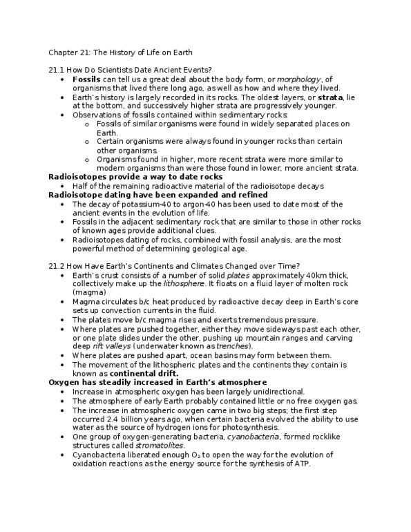 BIO205H5 Lecture Notes - Cambrian Explosion, Atmospheric Temperature, Radionuclide thumbnail