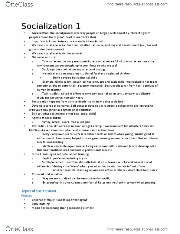 SOCIOL 1A06 Lecture Notes - Lecture 8: Credentialism And Educational Inflation, Acne Vulgaris, Twin Study thumbnail