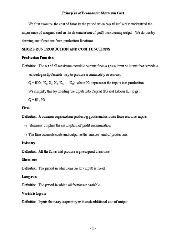 ACTG 2010 Lecture Notes - Fixed Capital, Average Variable Cost, Marginal Product thumbnail