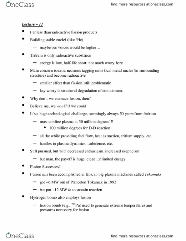 EES 0836 Lecture Notes - Lecture 11: Nuclear Fission Product, Thermonuclear Weapon, Iter thumbnail