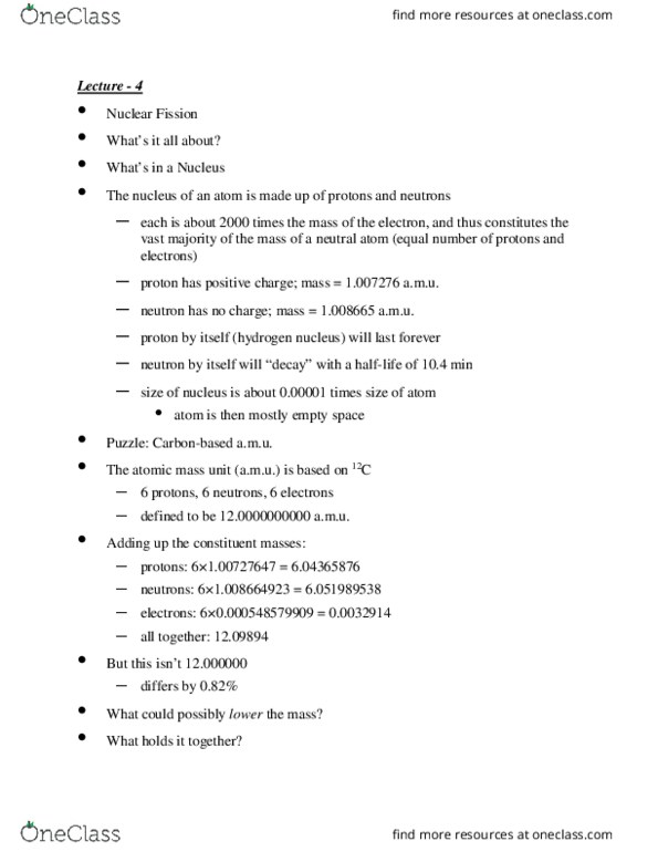 EES 0836 Lecture Notes - Lecture 4: Atomic Number, Beta Decay, Nuclear Fission thumbnail