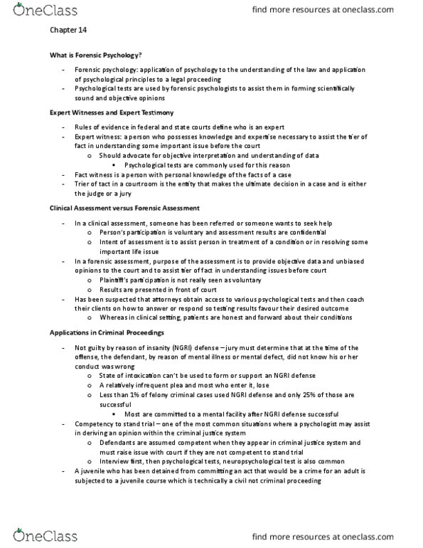 PSYC 406 Chapter Notes - Chapter 14: Testamentary Capacity, Malingering, Flynn Effect thumbnail