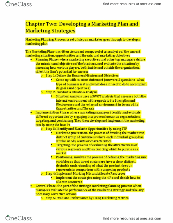 BU352 Chapter Notes - Chapter 2: Strategic Business Unit, Swot Analysis, Marketing Mix thumbnail