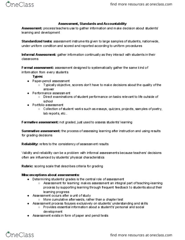 EDT 190 Chapter Notes - Chapter 12: Summative Assessment, Formative Assessment thumbnail