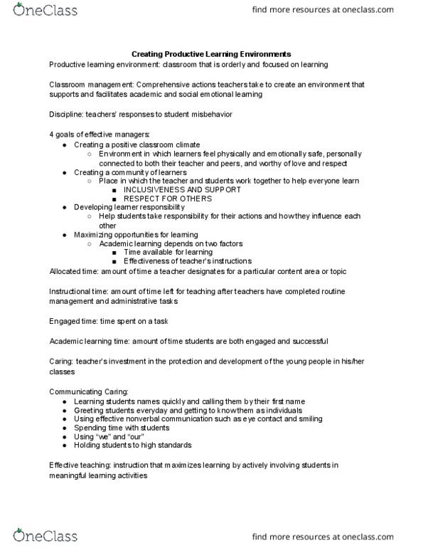 EDT 190 Chapter Notes - Chapter 10: Nonverbal Communication, Classroom Management thumbnail