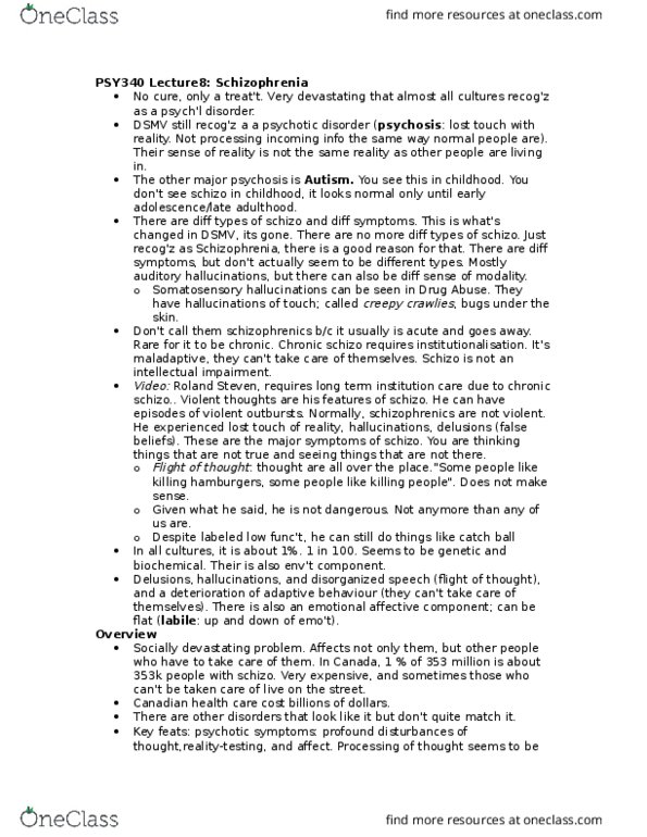 PSY340H5 Lecture Notes - Lecture 8: Etiology, Haloperidol, Chlorpromazine thumbnail