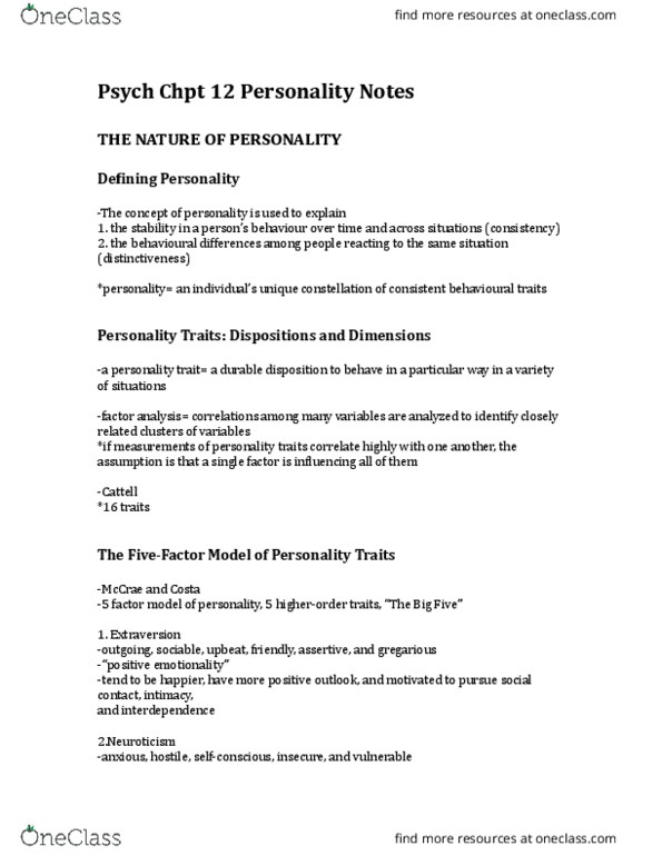 PSYC 2510 Chapter Notes - Chapter 12: Narcissistic Personality Inventory, Social Desirability Bias, Heritability thumbnail