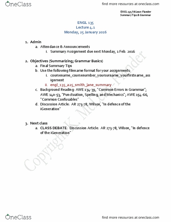 ENGL 101 Lecture Notes - Lecture 4: Semicolon, Independent Clause, Dependent Clause thumbnail