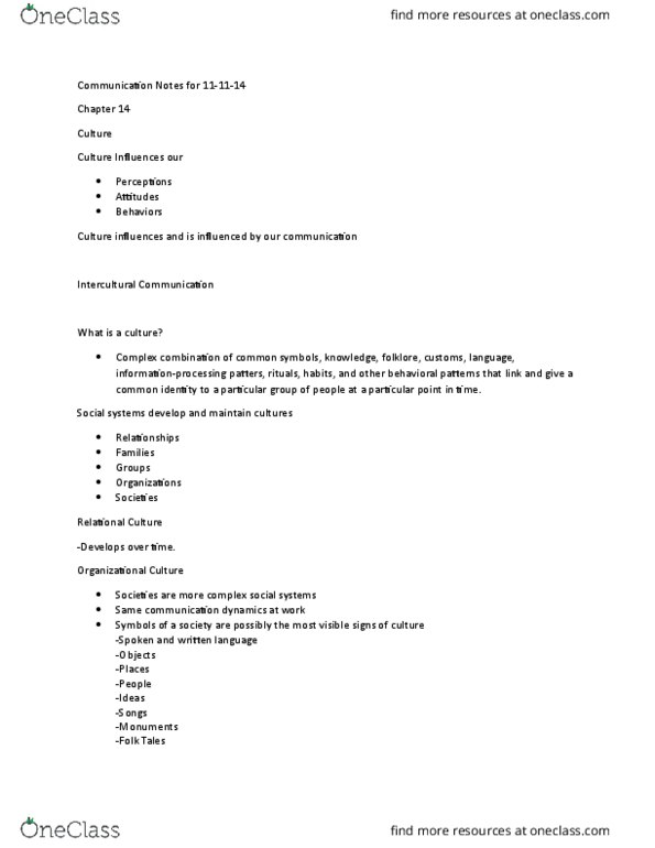 04:192:201 Lecture Notes - Lecture 21: High-Context And Low-Context Cultures, Intercultural Communication, Nonverbal Communication thumbnail