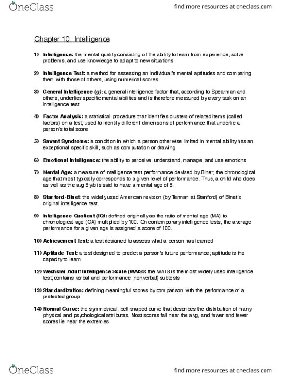 PSY 1102 Chapter Notes - Chapter 10: Heritability, Savant Syndrome, Intellectual Disability thumbnail