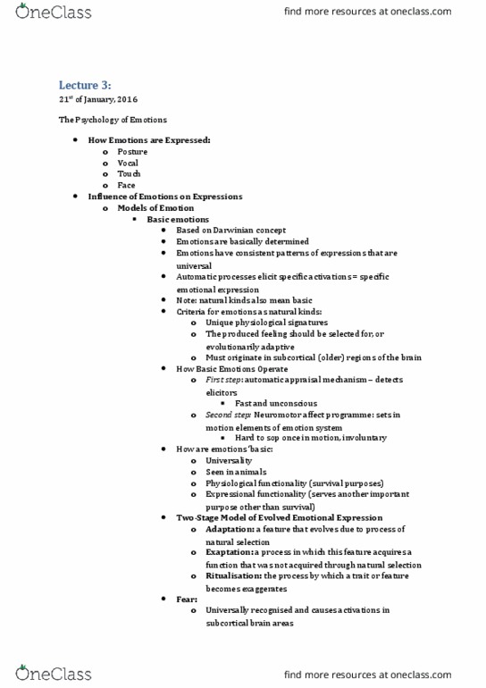PSYC18H3 Lecture Notes - Lecture 2: Botulinum Toxin, Himba People, Amygdala thumbnail