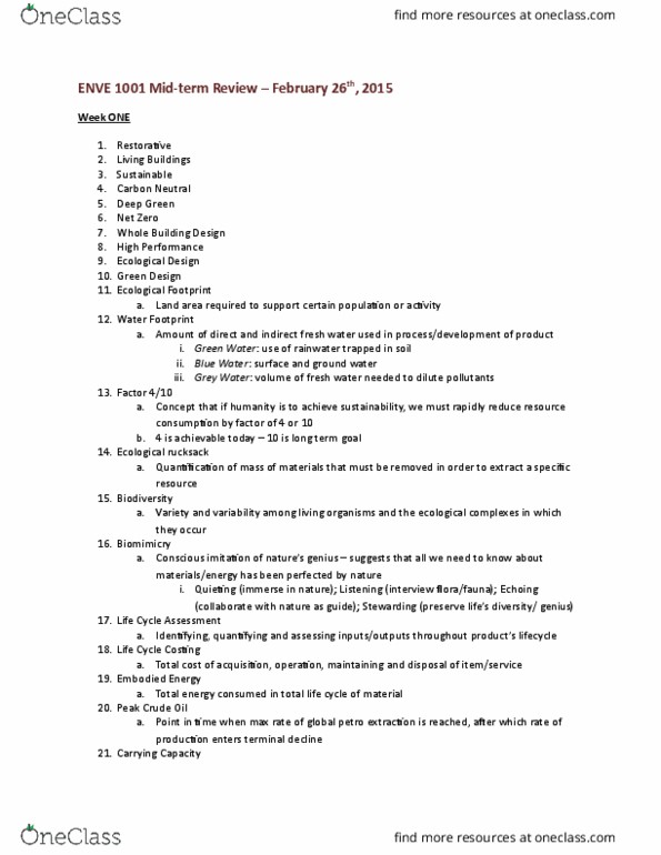 ENVE 1001 Lecture Notes - Lecture 1: Biophilia Hypothesis, Precautionary Principle, Endocrine System thumbnail