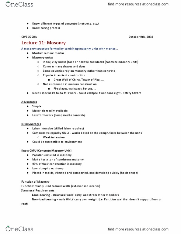 CIVE 2700 Lecture Notes - Lecture 10: Calcium Hydroxide, Portland Cement, Thermal Conductivity thumbnail