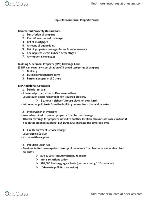 RMI 3504 Lecture Notes - Lecture 3: Subrogation, Smog, Commercial Property thumbnail