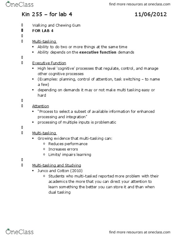 KIN 155 Lecture Notes - Lecture 8: Automaticity thumbnail